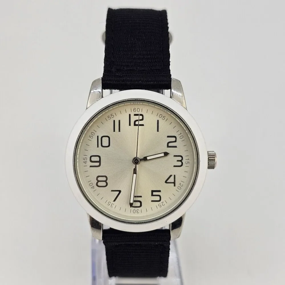 Men's‎ Watch 38MM Light Gold Dial New Black Canvas Bands New Battery